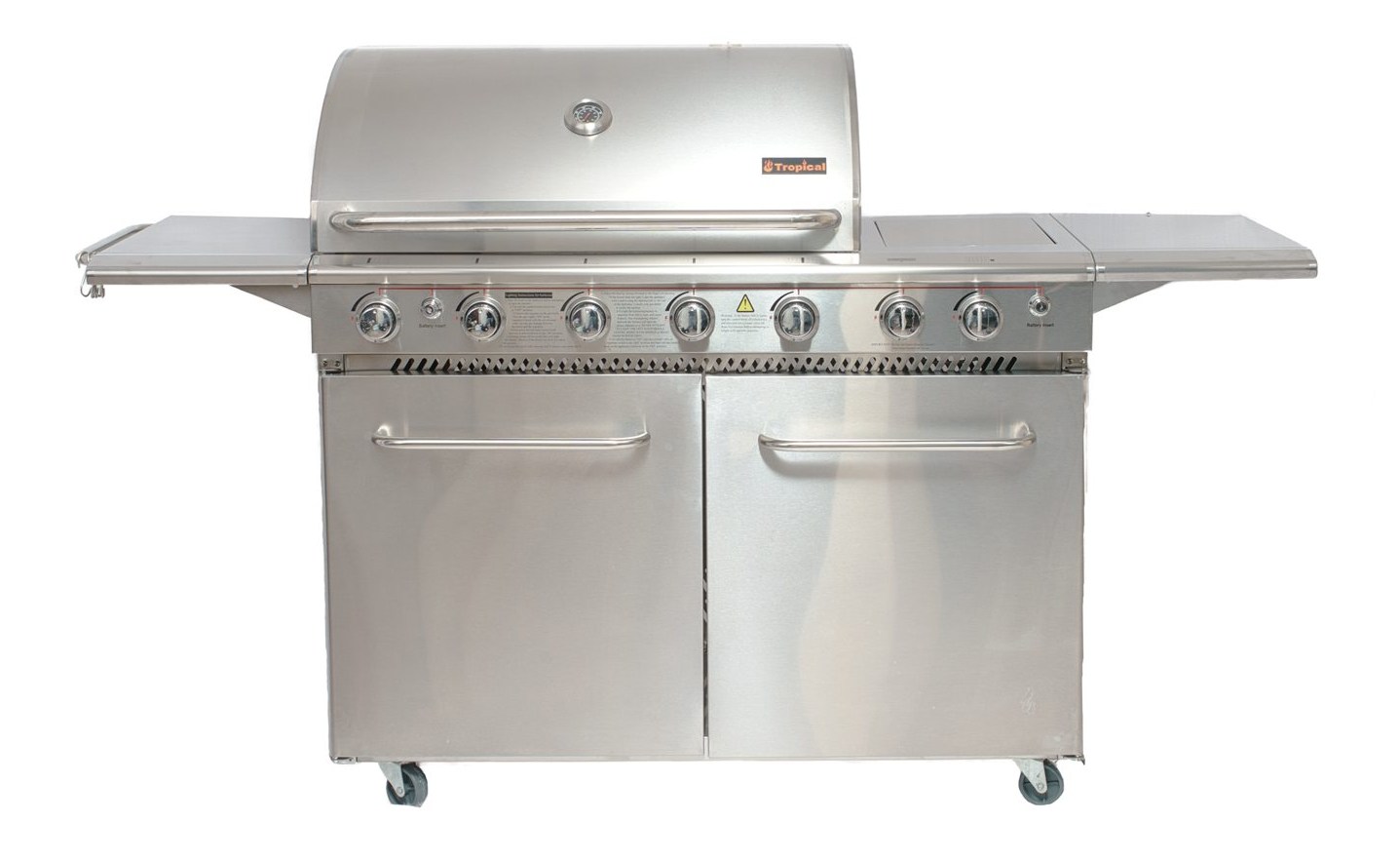 5 Burner and Side grill, straight-on with the hood closed